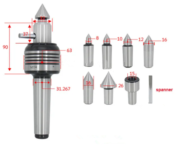MT4 CNC angetriebene Zentrierspitzen mit austauschbaren Spitzen-MWMECHPARTS
