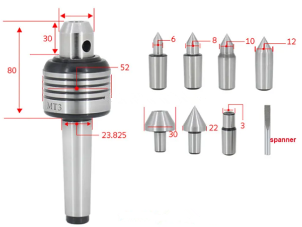 MT3 CNC angetriebene Zentrierspitzen mit austauschbaren Spitzen-MWMECHPARTS